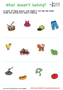 First Words: What Doesn't Belong Worksheet, Free Printout for Kids